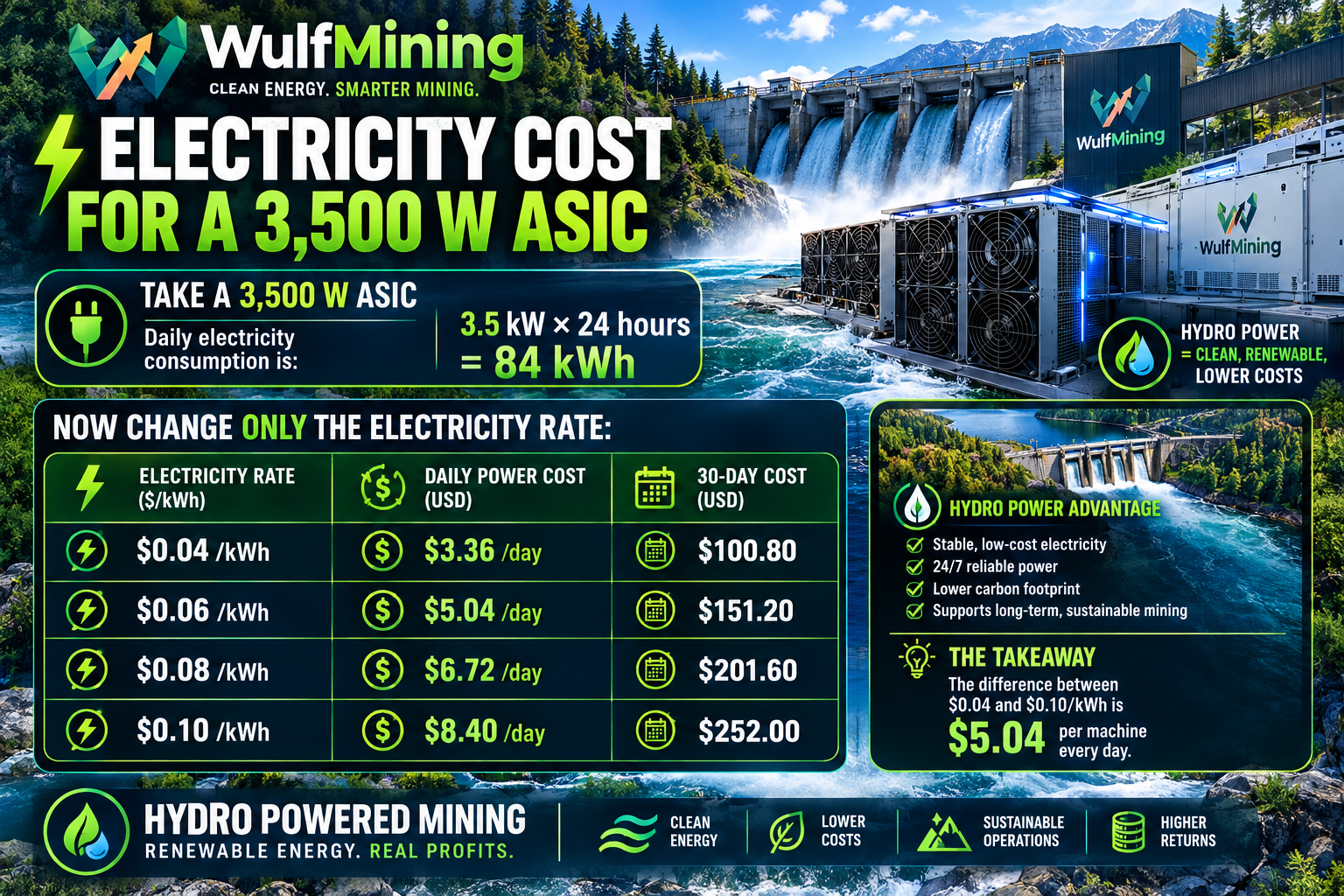 ELECTRICITY COST FOR A 3,500 W ASIC